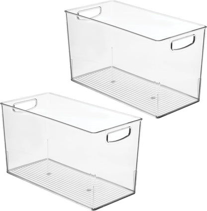 iDesign Pantry Bin with Handles - Kitchen Storage Bins for Cabinets, Pantry, or Fridge - Clear