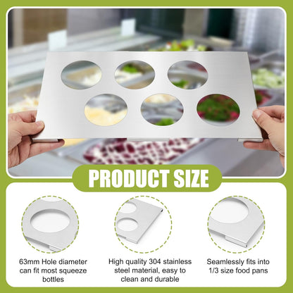 LemonRoad 2 Pack 6 Hole Stainless Steel Squeeze Bottle Template Fits 1/3 Size Food Pan Holds Six 75mm Diameter Bottles for Restaurant Kitchen Sauces Dressings or Condiments Convenient Storage