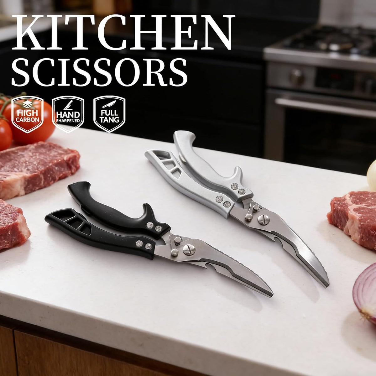 Kitchen Scissors Poultry Shears Heavy Duty Black, Dishwasher Safe Japan Kitchen Shear for Food Chicken Scissor, Fish, Meat Cutting Scissors Cooking Shears Gifts for Men Women