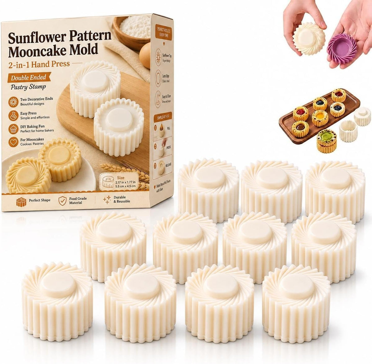 Mooncake Mold Sunflower Pattern Double Ended Hand Press Pastry Stamp