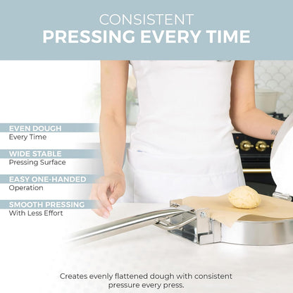 Alpha Living Large Stainless Steel Tortilla Press - Heavy Duty Round Tortilla Maker with Reinforced Handle Base - Manual Dough Press for Flour Tortillas, Naan, Empanadas, Flatbread, Pizza Dough