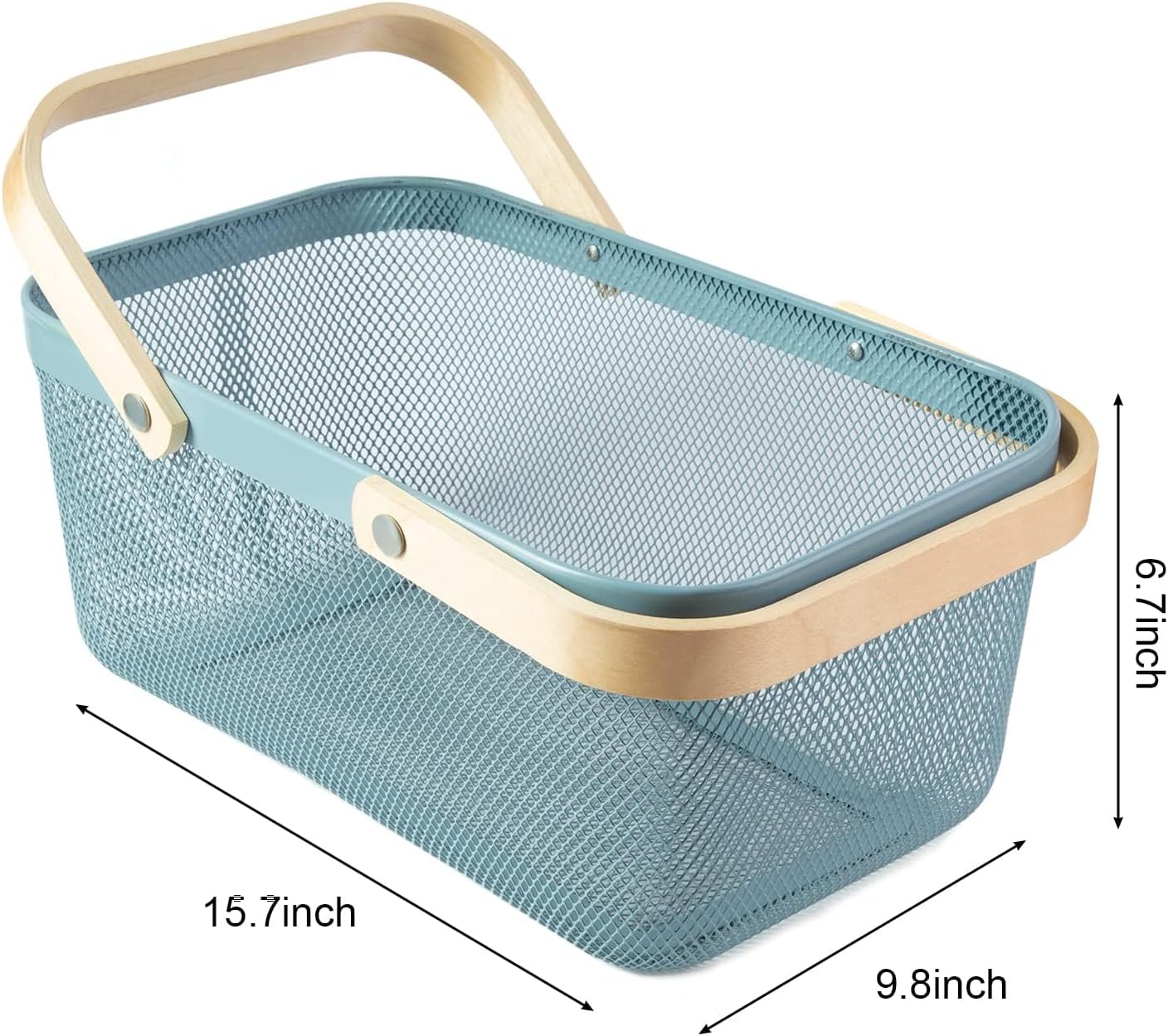 Portable Garden Harvest Basket-Mesh Design Natural Bamboo Handle Wire Storage Baskets,Mesh Basket with Handle Organize Items Reduce Space Occupation,Suitable for Kitchen,Garden,Picnic(Black)