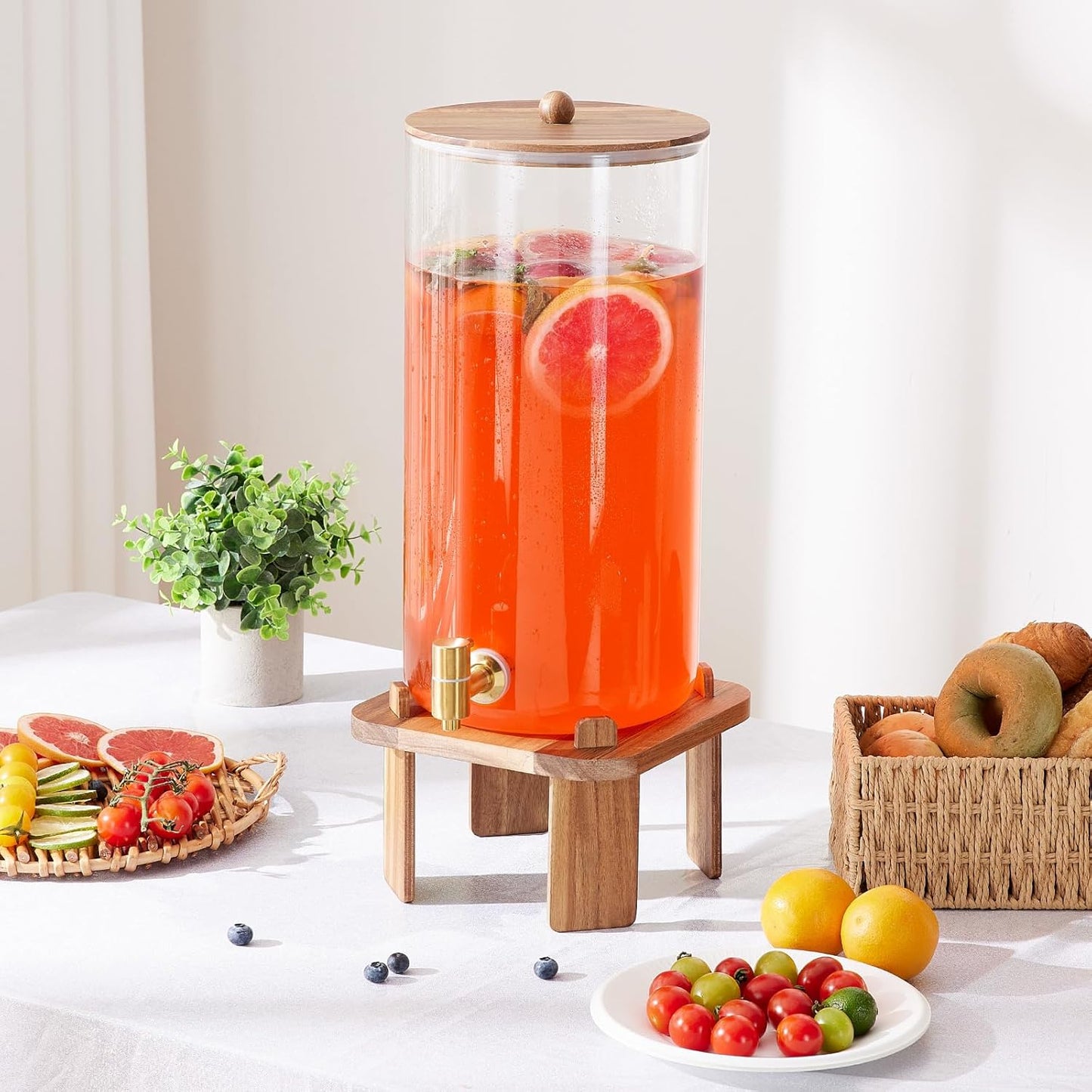 3 Gallon Extra Large Drink Dispenser for Parties,Glass Beverage Dispenser with Stand,Water Drink Dispenser with Airtight Valve,Lemonade Dispenser for Fridge,Water, Juice,Cocktails,Ice Tea & Sun Tea