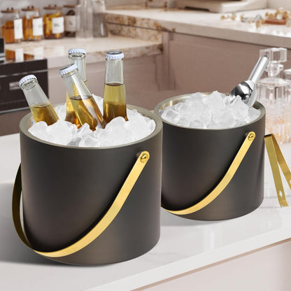 Bakpoco Insulated Ice Bucket with Silicone Lid, Scoop, Tongs & Strainer, 3L Stainless Steel Double Wall Ice Buckets for Parties & Cocktail Bar, Champagne Ice Bucket with Lid for Freezer, Ivory