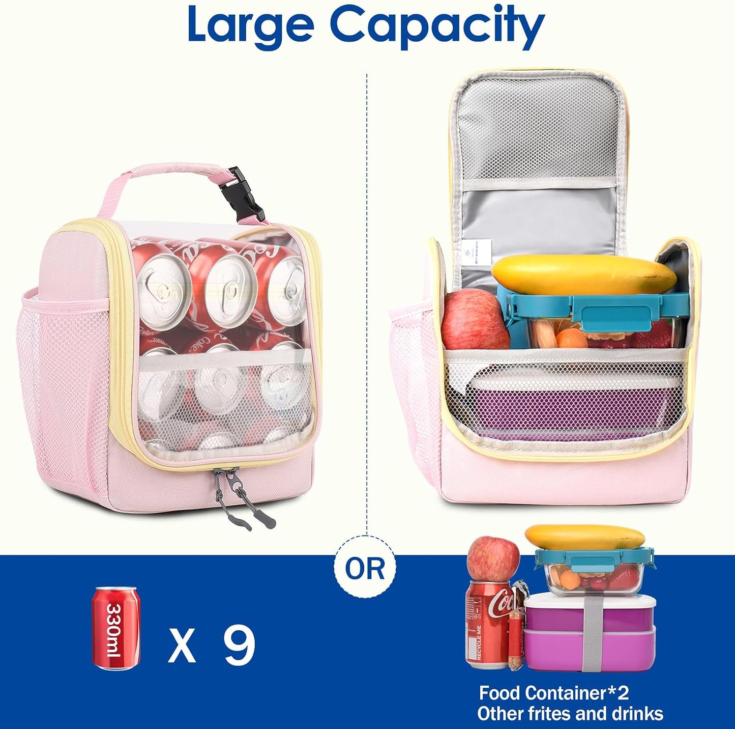 Genteen Kids Lunch Box, Insulated Lunch Bag for Kids, Toddler, Girl, and Boy; Holds Lunch Box, Water Bottle, & Snacks; Easy-Clean Water-Resistant Fabric & Multiple Zippered Pockets (Yellow Blue)