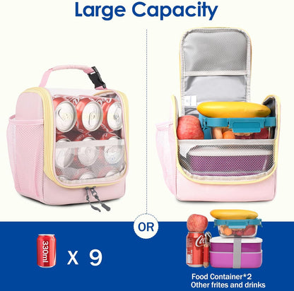 Genteen Kids Lunch Box, Insulated Lunch Bag for Kids, Toddler, Girl, and Boy; Holds Lunch Box, Water Bottle, & Snacks; Easy-Clean Water-Resistant Fabric & Multiple Zippered Pockets (Yellow Blue)