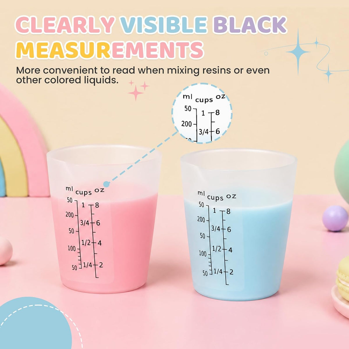 Silicone Resin Mixing Measuring Cups for Resin Supplies, 600ml/20oz Bowl, 250 & 100ml Thickened Reusable Silicone Cups for Epoxy Mixing, with Stir Sticks and Pipettes, Jewelry Making
