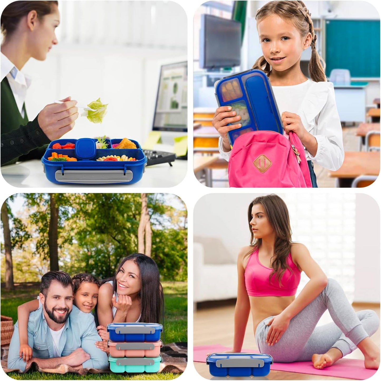 MaMix Bento Box Adult Lunch Box, Lunch Box Kids, Lunch Containers for Adults/Kids/Students,1300ML-4 Compartment Bento Box (purple)