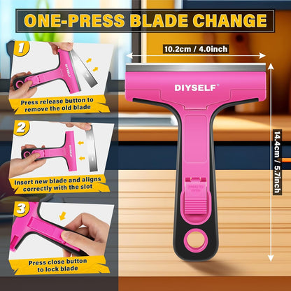 DIYSELF Razor Blade Scraper, 1 Pack Scraper Tool with 10pcs 4-Inch Blades, Razor Scraper for Cleaning Glass, Window, Stove Top, Oven, Kitchen, Cooktop, Shower Door, Sticky Residue, Tile, Wallpaper