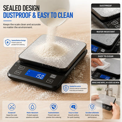 Waterproof Digital Kitchen Scale 0.1g/0.001oz Precision, Stainless Steel Electronic Scale with 3 Power Options (Rechargeable/AAA/Built-in), 10 Units Conversion, Smart Standby, 5kg/11lb Capacity