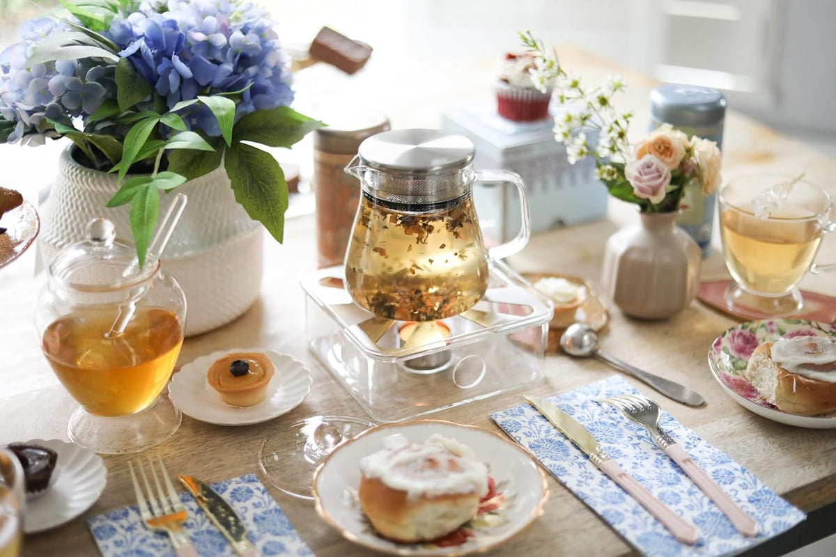Teabloom One-Touch Tea Maker, 2-in-1 Teapot and Kettle with Stainless Steel Filter Lid for Loose Tea – Stain-Free Borosilicate Glass Teapot (27 Oz) – Tea Connoisseur's Choice