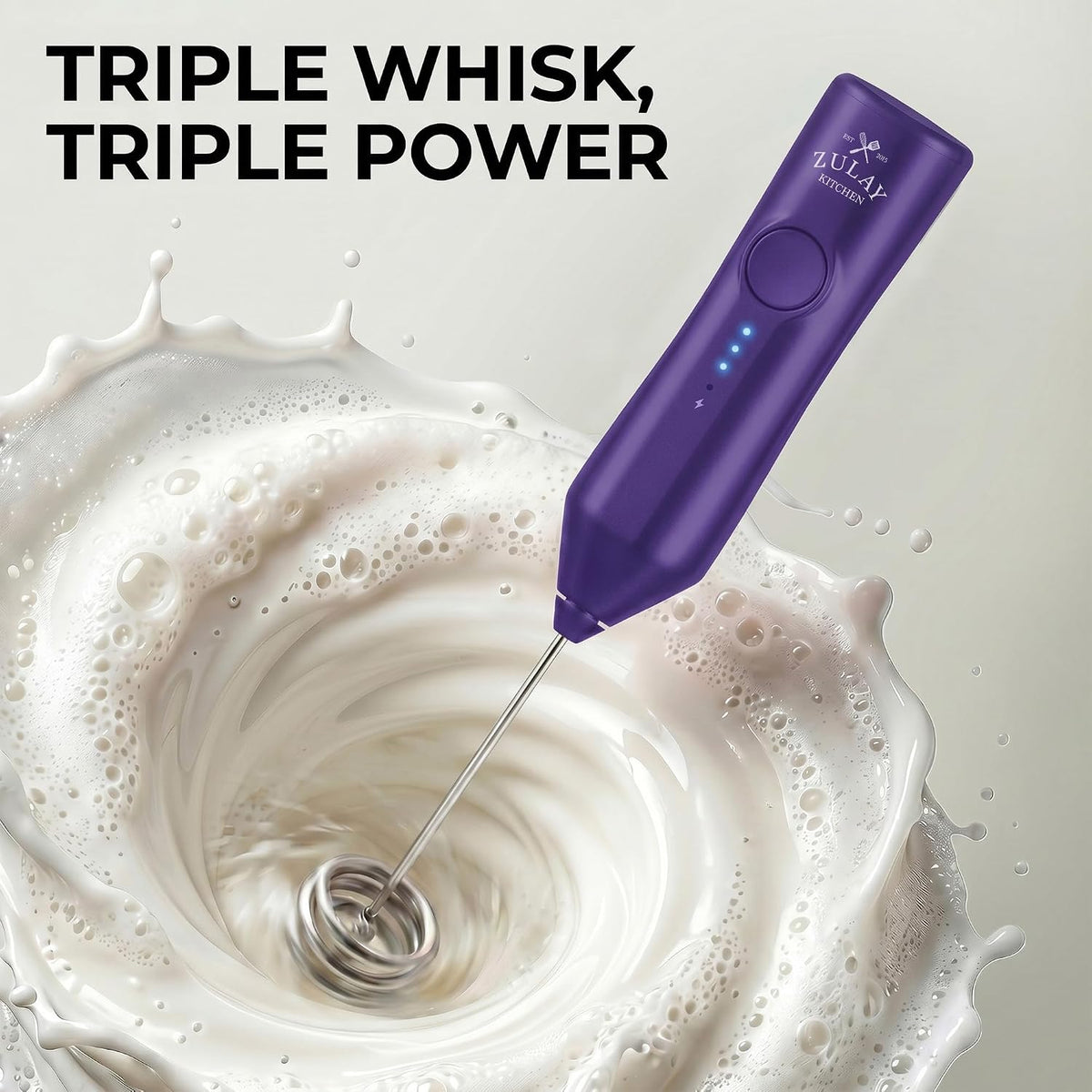 Zulay Kitchen Rechargeable Milk Frother Handheld - Frother Wand, Drink Mixer, Electric Whisk Frother, for Cappuccinos, Matcha & Protein Powder - Dynamic 3 Whisk, 3 Speed 500mAh Black - Colors D