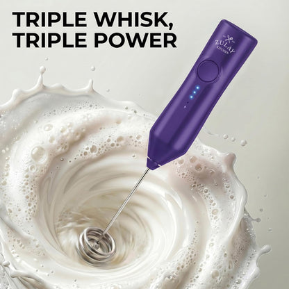 Zulay Kitchen Rechargeable Milk Frother Handheld - Frother Wand, Drink Mixer, Electric Whisk Frother, for Cappuccinos, Matcha & Protein Powder - Dynamic 3 Whisk, 3 Speed 500mAh Black - Colors D