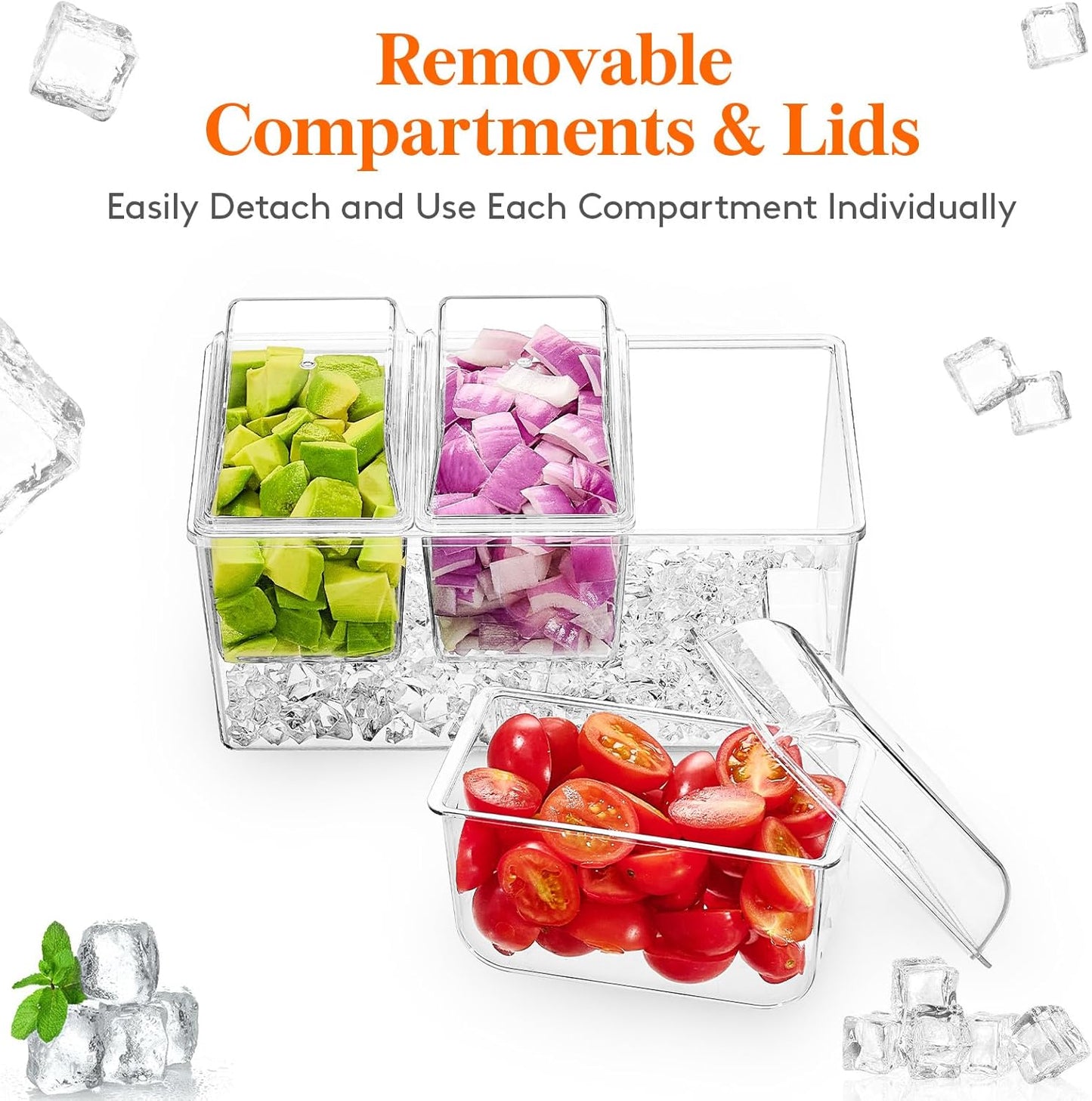 Lifewit Taco Bar Serving Set for Party with 5 x 20 oz Containers & Components, Ice Chilled Condiment Caddy Organizer, Garnish Serving Tray Platter for Mimosa Bar Accessories, Fruit, Salad, Food