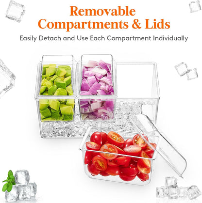Lifewit Taco Bar Serving Set for Party with 5 x 20 oz Containers & Components, Ice Chilled Condiment Caddy Organizer, Garnish Serving Tray Platter for Mimosa Bar Accessories, Fruit, Salad, Food