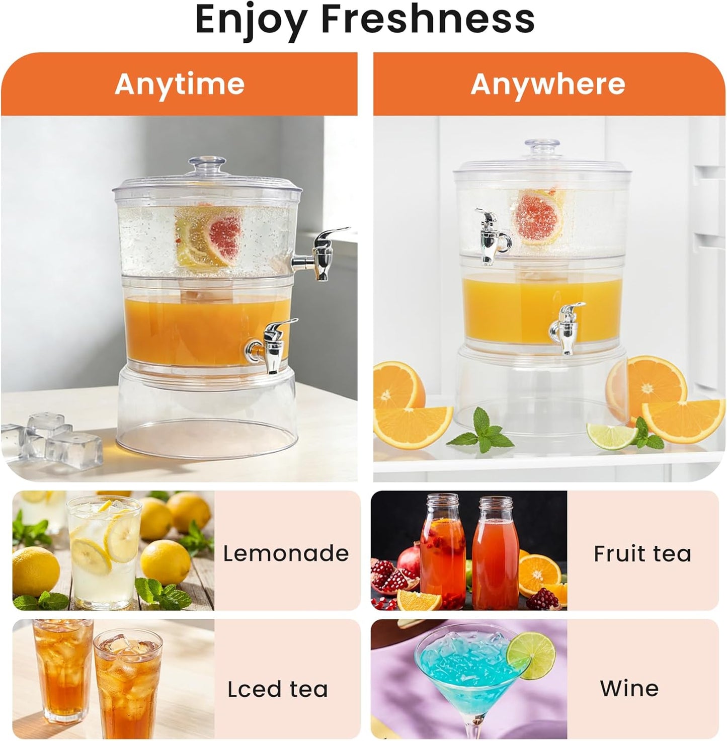 LISI 2-Tier Beverage Dispenser, 2 Gallon Stackable Drink Dispenser with Stand Ice Cores & Infusers, BPA-Free Clear Plastic Double Beverage Server for Parties, Events & Home Use