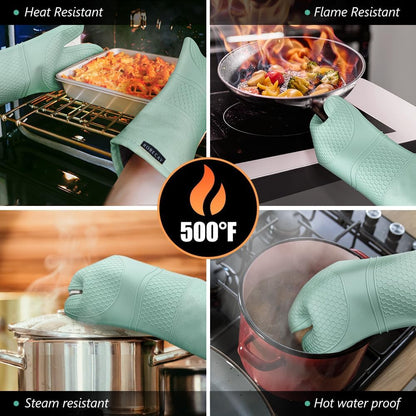 RORECAY Silicone Oven Mitts and Pot Holders Sets, Gloves for Kitchen, Beige