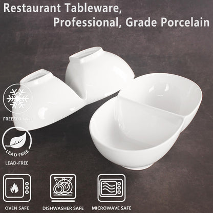 Chip and Dip Serving Set Porcelain Tray Deep Divided Bowl,Set of 2 Divided Platters/Divided Bowls,Lunch&buffet tableware,for Dishwashers,microwaves,ovens safety 13.9 Inch