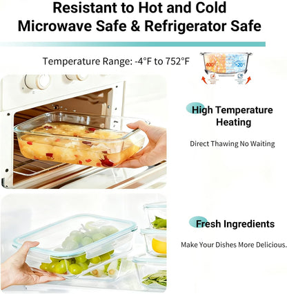 UNITED FLAMES 8-Piece Glass Food Storage Containers with Airtight Lids - High Borosilicate Glass Meal Prep Set - Oven, Microwave, & Freezer Safe - Leak-Proof Lunch Boxes for Kitchen, Office & Pantry
