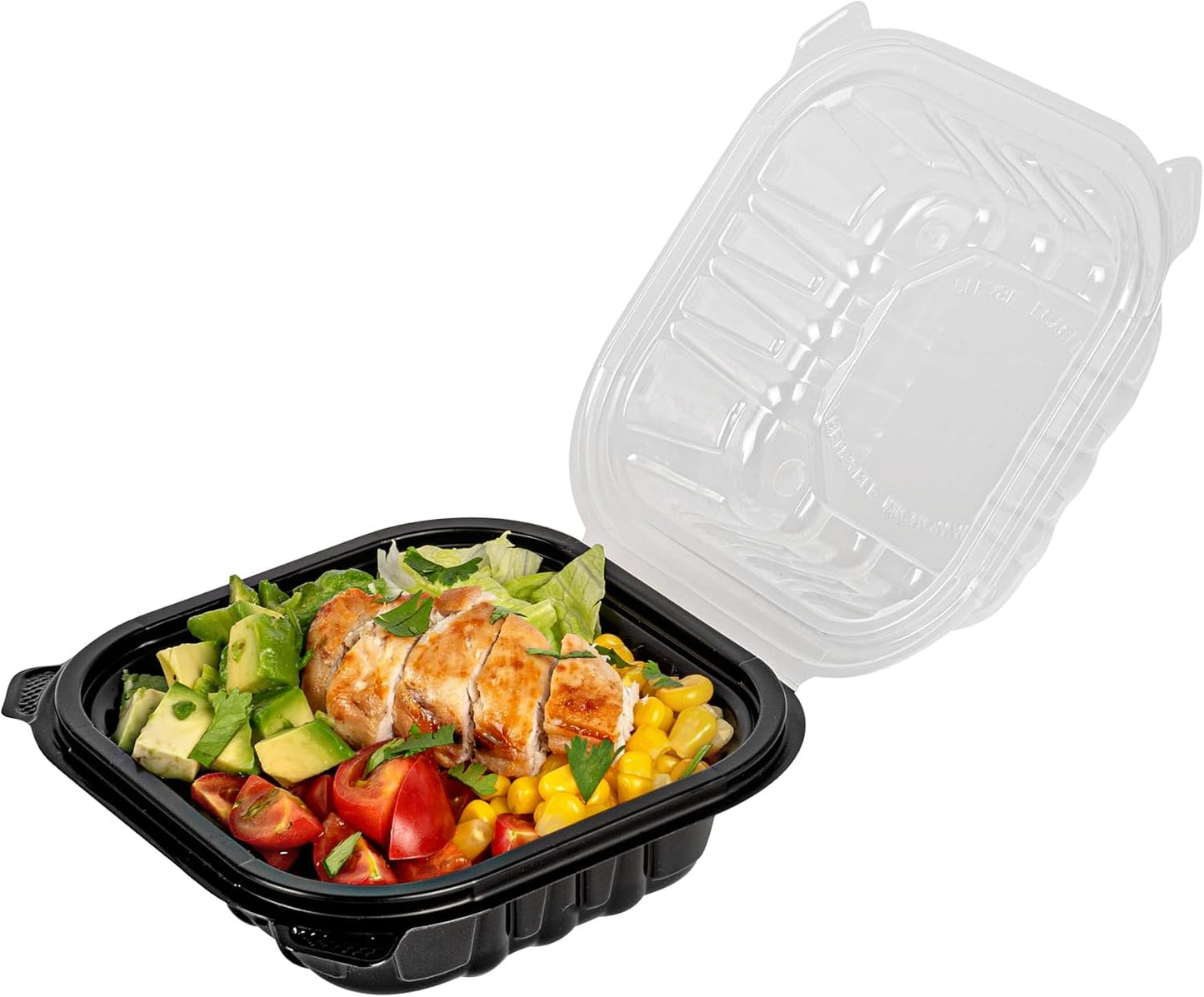 Thermo Tek 40 Ounce Clamshell Containers, 50 Disposable Take Out Boxes - 3 Compartments, Ventilated Lids, Black Plastic Meal Prep Containers, Microwavable, For Pasta Or Salads - Restaurantware