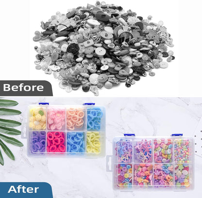 2 Pcs 8 Grids Clear Plastic Storage Box with Adjustable Dividers, Stackable 8 Compartments Small Organiser Box Container for Accessories Beads Jewelry Earring Tool, 7.48×5.23×1.8 Inches
