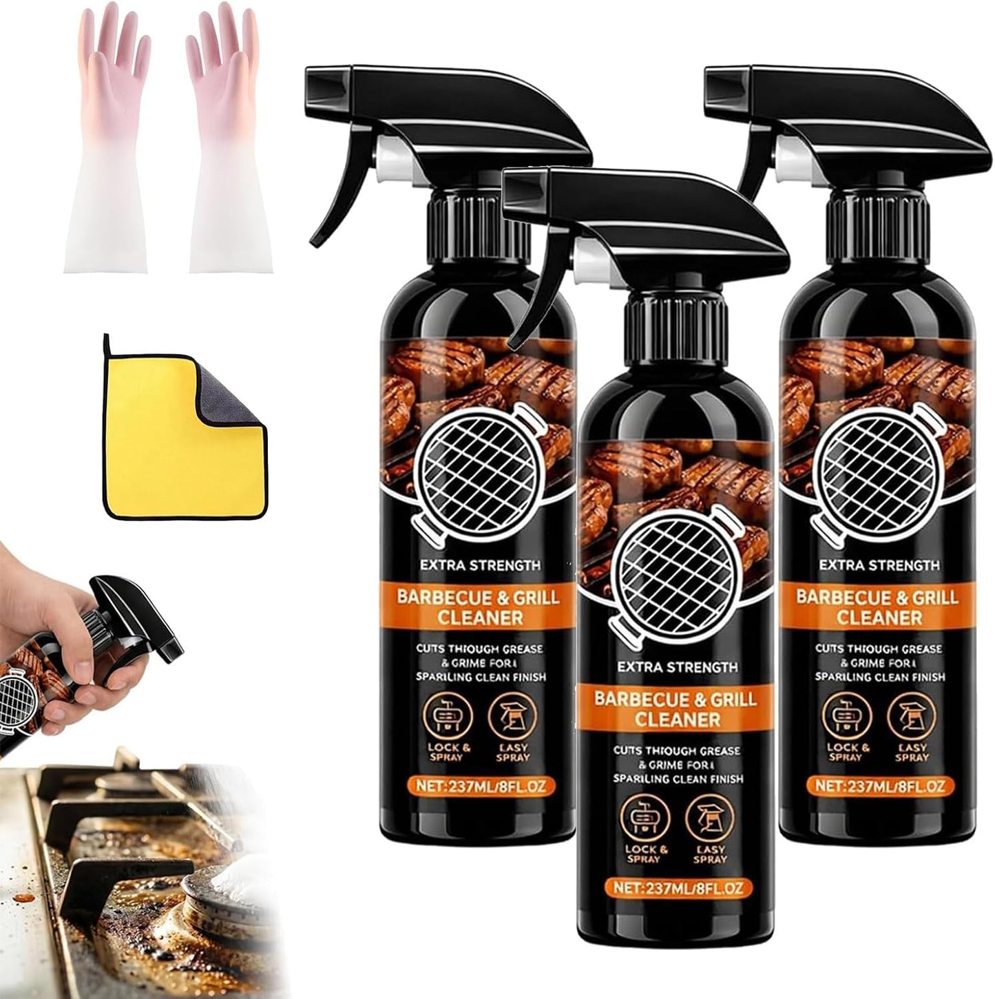 Kitchen Heavy Oil Cleaner Spray, Fast-Acting Heavy Duty Degreaser for Ovens, Stovetops, Countertops, Appliances, BBQ Grills, Grates and Racks (1PCS)