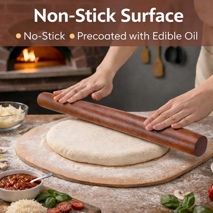 17 Inch French Rolling Pin, Wooden Dough Roller for Baking, Solid Wood Tapered Rolling Pin for Pizza, Pie Crust, Cookies, Pastry, Non-Stick, Easy Control Kitchen Baking Tool, Beech Wood
