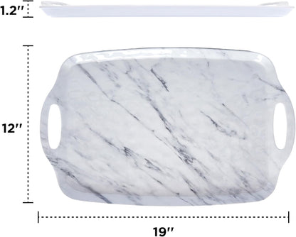 TP Large Serving Trays with Handles, 19" x 12" Melamine Serving Platters for Food, Turkey, Set of 2 Rectangular Trays for Party, Pure White