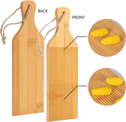 2 In 1 Gnocchi Board Combo Ridged Crosshatched Shaped pasta Cavatelli Board Garganelli Board Pasta Dough Shaping Tool Gnocchi Paddle Bamboo Butter Paddles Kitchen Gift Ideas