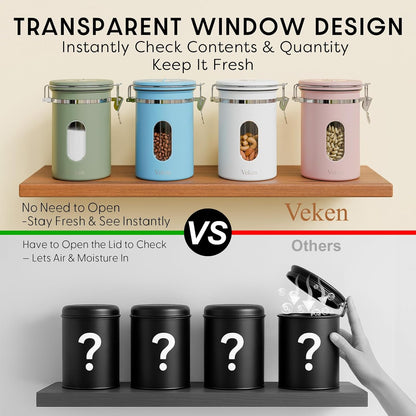 Veken Coffee Canister with Window, Family Choice Awards Winner, Airtight Stainless Steel Home Kitchen Food Storage Container with Lids for Grounds, Beans, Tea, Flour,Cereal,Sugar Jars,Scoop,16OZ,Black