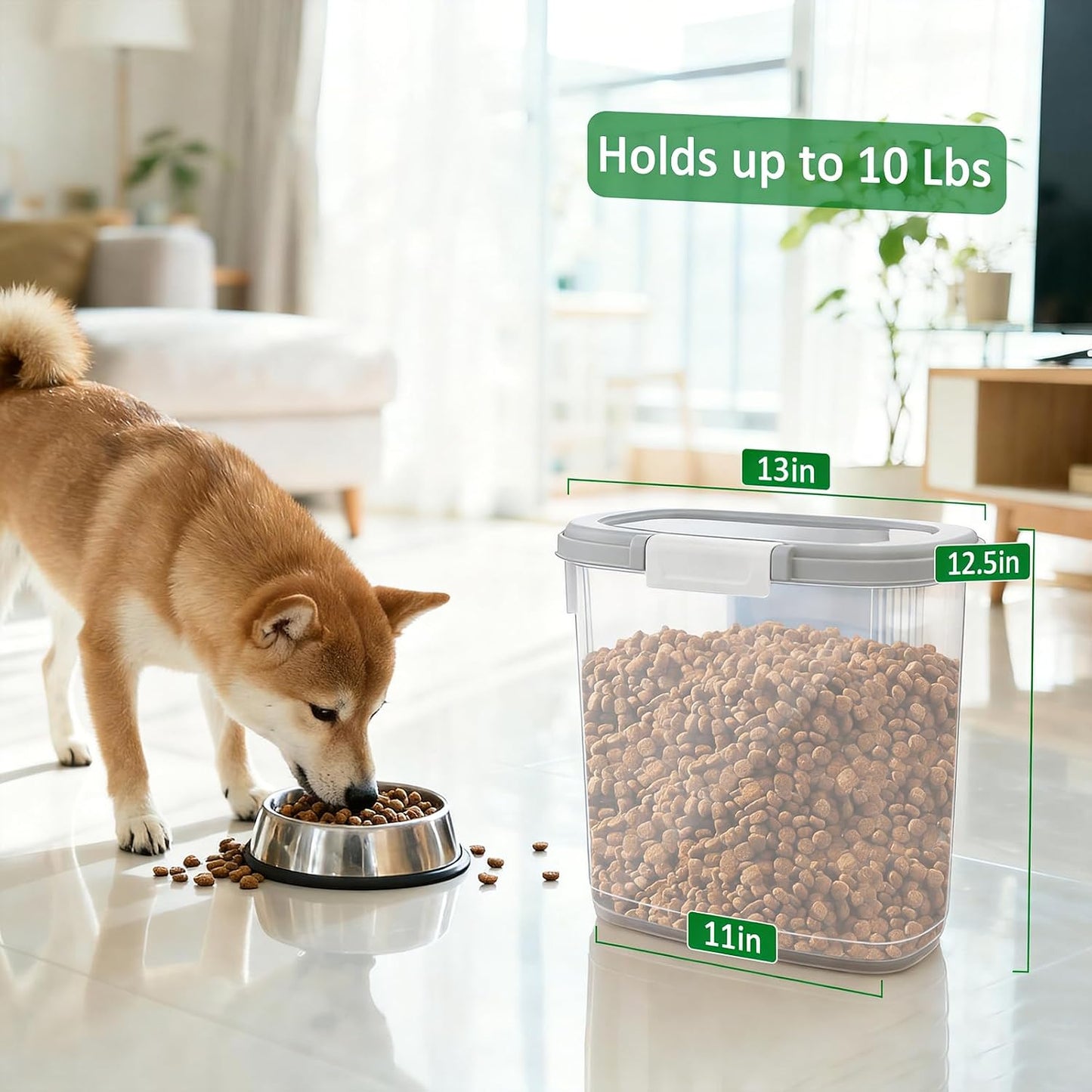 10-15 Lbs Dog Food Storage Container Airtight - Slim Pet Cat Food Container with Lid, Scoop and Cup - Clear Plastic Dry Food Storage Bin for Dogs, Cats, Bird Seeds, Kibble, Pellets, Rice, Flour