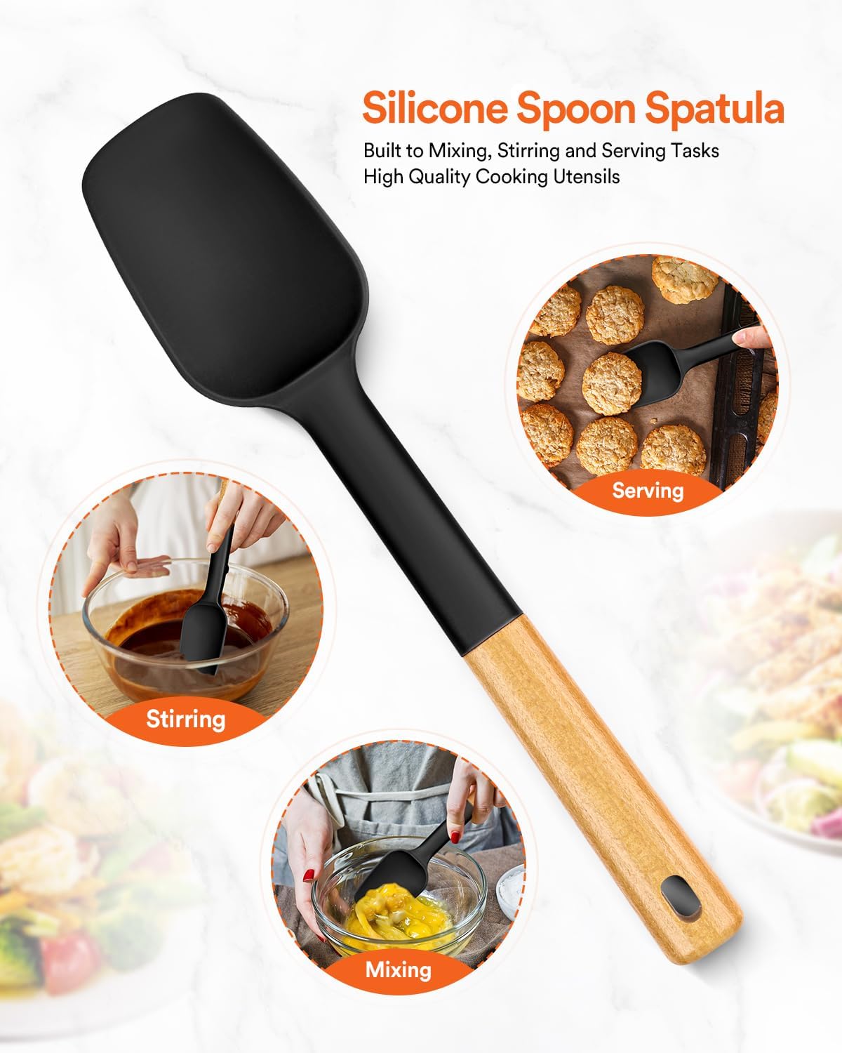 Badiano Silicone Spoon Spatula, Nonstick Rubber Spatula, Grey