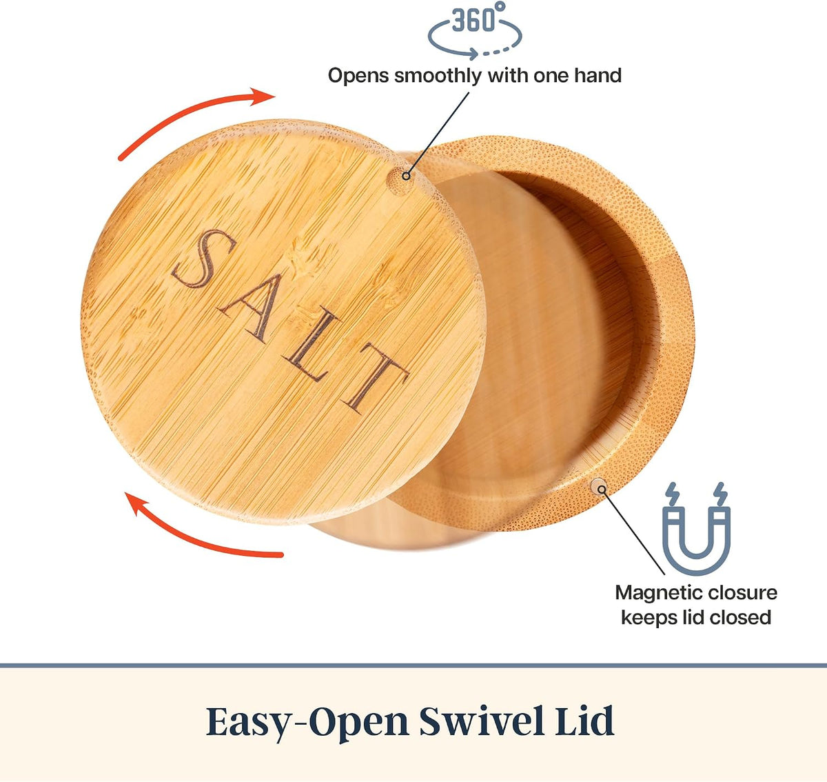 Totally Bamboo Salt Cellar with Swivel Lid, Salt Container for Countertop