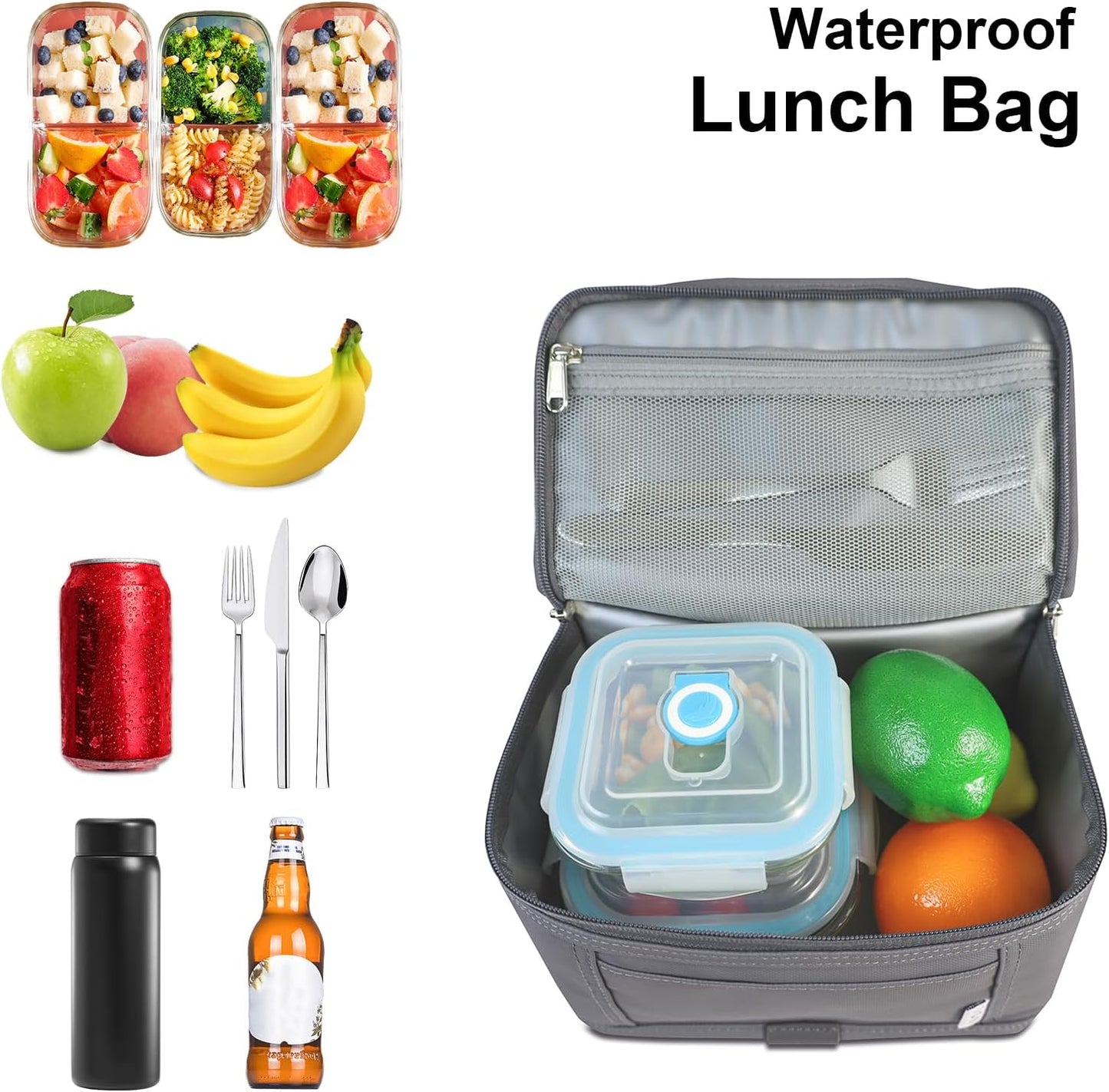 NOL Mini Insulated Lunch Bag for Women Men Kids | Small Leakproof Reusable Lunch Tote | Fits 6 Cans 330ml | Thermal Cooler for Work School Picnic Camping, Navy blue