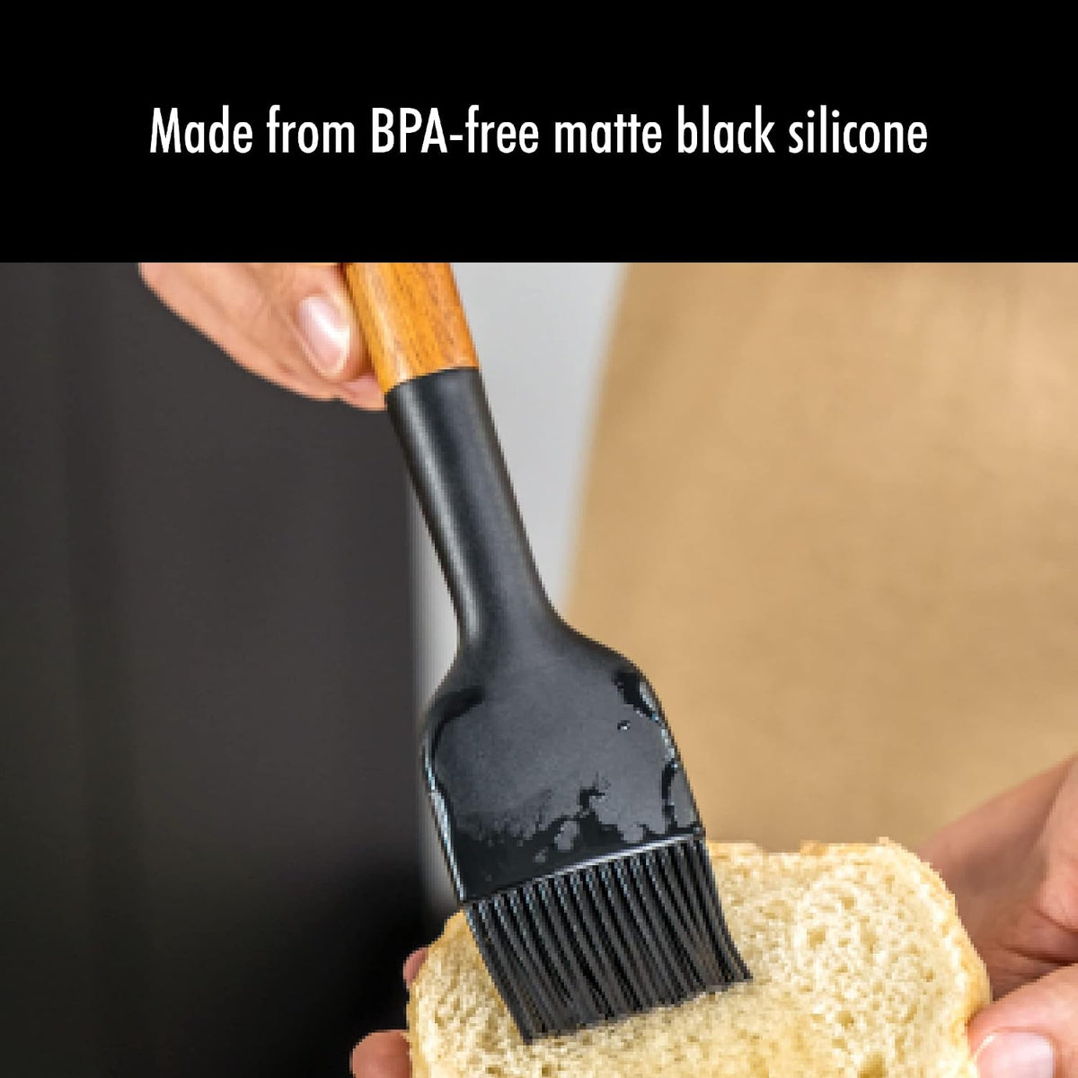STAUB Pastry Brush, Perfect for Evenly Glazing Pastries and Basting Meats, Durable BPA-Free Matte Black Silicone, Acacia Wood Handles, Safe for Nonstick Cooking Surfaces
