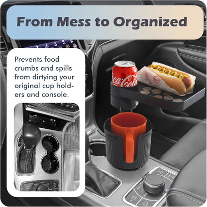 Car Cup Holder Tray, 3 in 1 Cup Holder Expander Adapter for Car, 360° Rotating Detachable 11" Car Food Tray Table for Eating, Road Trip Essentials Fits Yeti, Hydro Flask 16-46 oz, OtterVerz 11