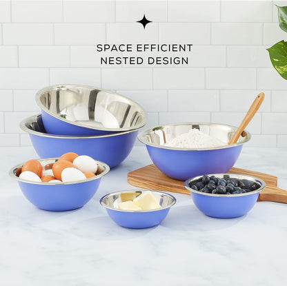 JoyJolt Stainless Steel Mixing Bowl Set - 6 Piece Nesting Bowls, 5qt to 0.5qt, Ideal for Kitchen, Cooking, Baking and Storage