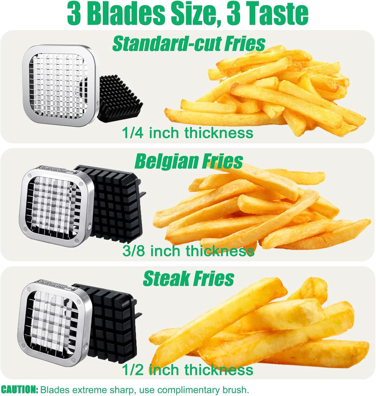Eascandy French Fry Cutter, Heavy Duty Potato Slicer, Stainless Steel Potato Chopper Set with 1/2 and 3/8 Inch Blades for Sweet Potato, Carrot, Yam, Cucumbers.