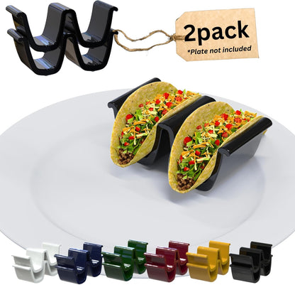 HolaTasty Taco Shell Holder Ceramic, Taco Gifts for Thanksgiving Christmas - Taco Holders Set of 2, Dual Taco Stand for Plates - Hold Street/Hard Shells, Mini Taco Night Accessories for Taco Lovers