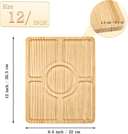 Divided Wood Serving Tray, Rectangular Tray Chip and Dip Platter, Serving Tray with 5 Sections for Appetizers & Snacks, Veggie Platter, Food Trays for Party 12'' x 8.7'' x 0.6''