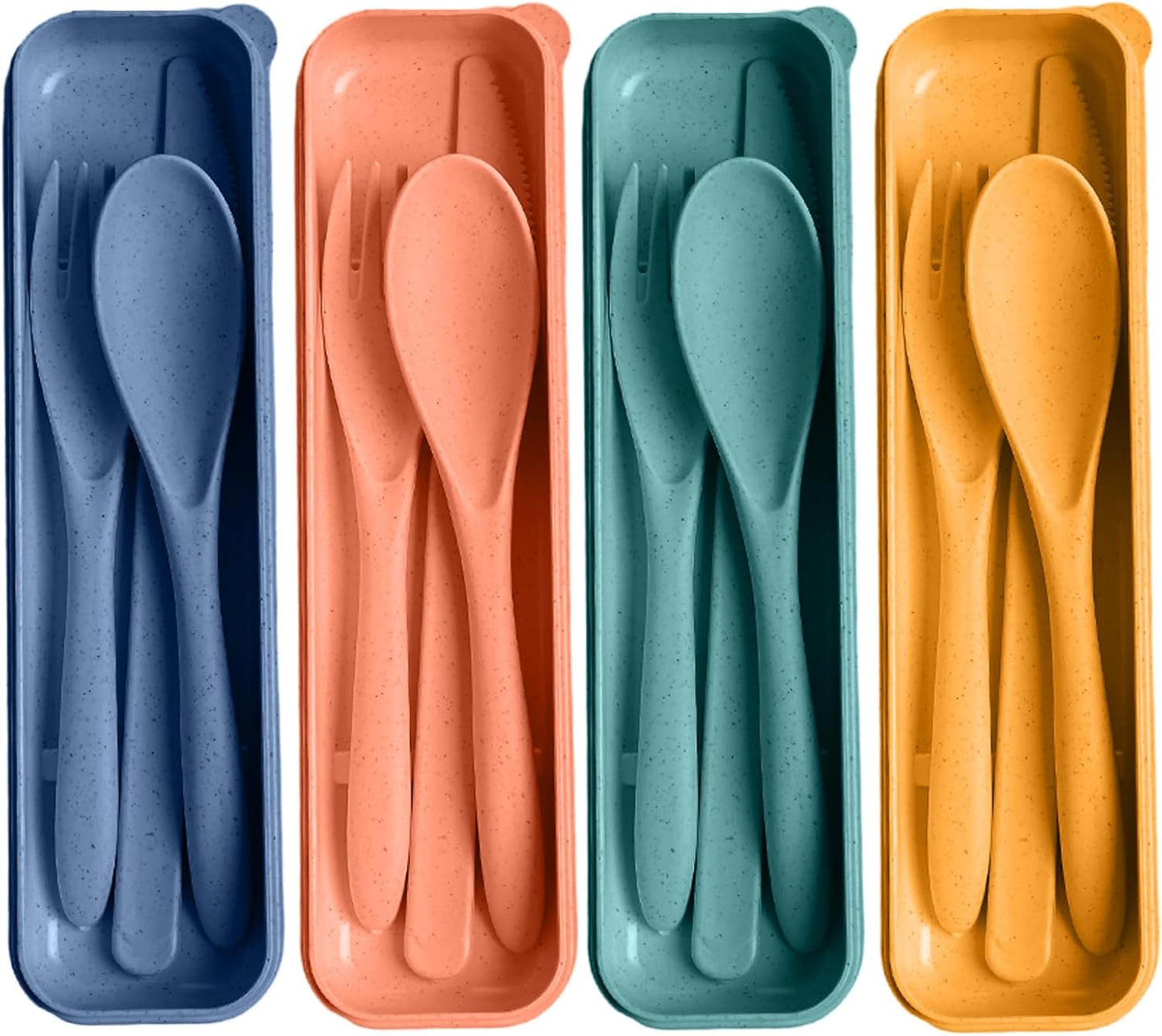 Travel Utensils with Case, 2 Sets Reusable Utensils Set with Case, Wheat Straw Utensils for Lunch Box Accessories, Camping Utensil Set for School Work Lunch or Daily Use（Black）