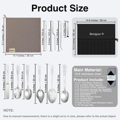 | Plating Tools Culinary Set | 11 Piece Professional Chef Plating Tools Pro Kit | Kitchen Plating Utensils | Modernist Cuisine Food Art | Stainless Steel | Black (Black)