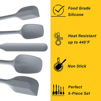 Silicone Spatula Set, 5 Piece Food Grade Rubber Spatulas for Baking, Cooking, and Mixing High Heat Resistant Non Stick Dishwasher Safe BPA-Free (Multicolor)