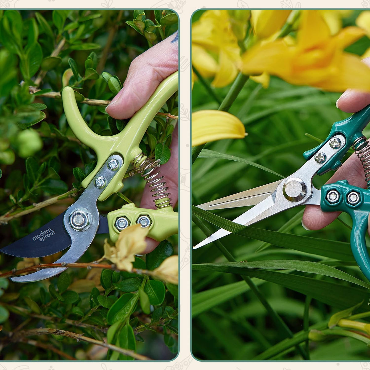 Modern Sprout Hand Pruners+Shears Set w/Blister - Gardening Tools - Sage