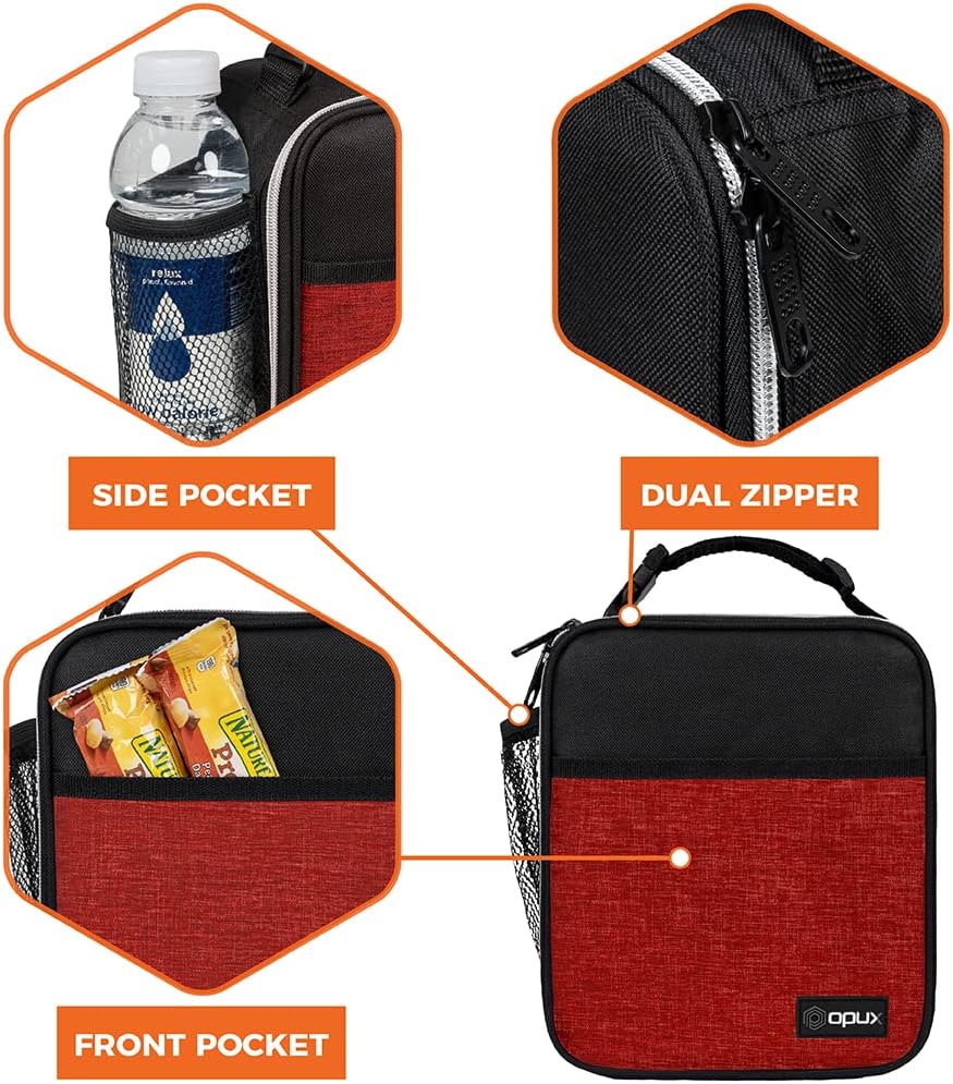 opux Premium Insulated Lunch Box, Soft School Lunch Bag for Kids Boys Girls, Leakproof Small Lunch Pail Men Women Work, Reusable Compact Cooler Tote Lunchbox for Office Adult, Black