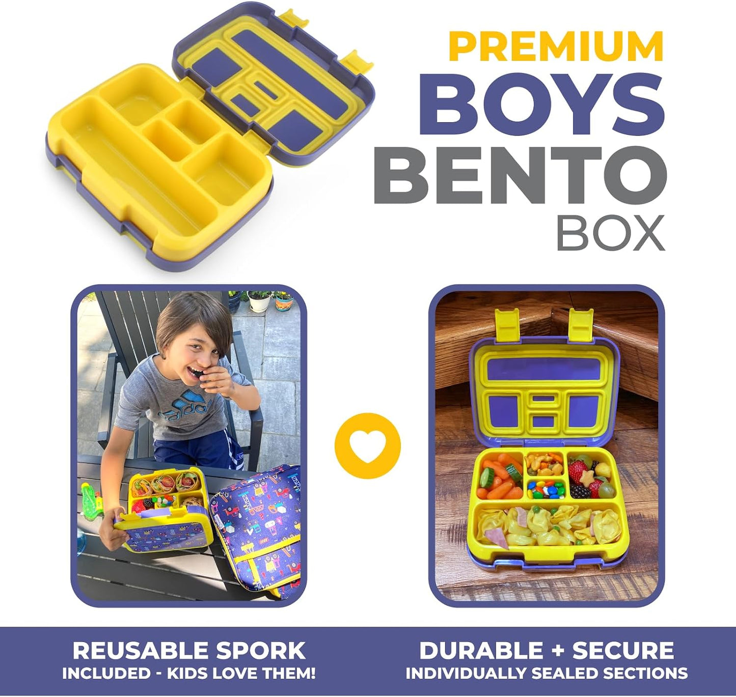 Kinsho Bento Lunch Box for Kids Toddlers, 5 Portion Control Sections, BPA Free Removable Plastic Tray, Pre-School Kid Toddler Daycare Lunches, Snack Container Ages 3 to 7 (Blue Space Rockets)