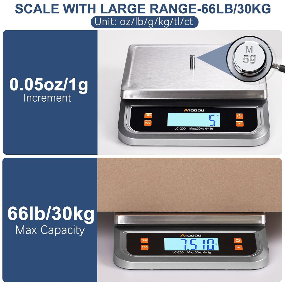 Atogou 88lb Food Scale, Commercial Kitchen Scale Plug-in Usable