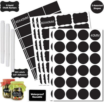 Chalkboard Labels 180 Pcs Waterproof Reusable Label for Food Containers Chalk Sticker Labels with 2 Liquid Chalk Markers for Mason Jars, Parties Decoration, Craft Rooms, Storage, Home, Kitchen