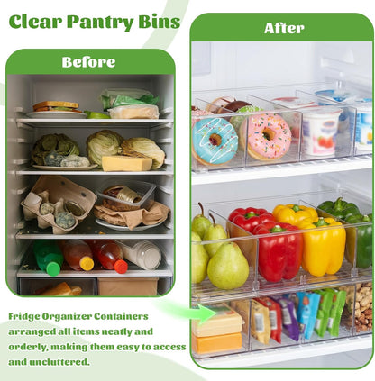 Mifoci 16 Pcs Snack Pantry Organizer and Storage, Clear Plastic Storage Bins with 3 Divider for Kitchen Fridge Shelf Cabinet, Stackable 4 Compartment Container for Pouch, Spice Packet, Snack Organizer