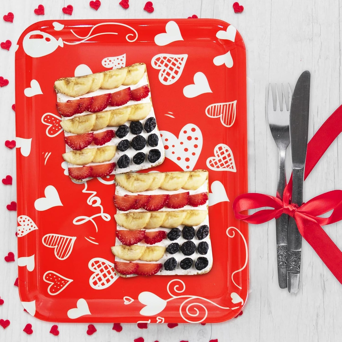 5 Pcs Valentine' s Day Serving Trays 13 x 10 Inch Melamine Heart Decorative Platter Reusable Serving Dishes Red Dessert Trays for Party Decorations Supplies